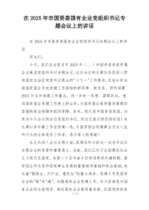 在2025年市国资委国有企业党组织书记专题会议上的讲话