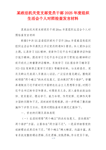 某政法机关党支部党员干部2025年度组织生活会个人对照检查发言材料