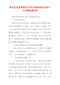 某社区党支部党员2025年度组织生活会个人对照检查材料