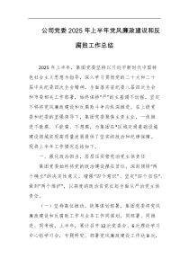 公司党委2025年上半年党风廉政建设和反腐败工作总结