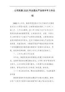 公司党委2025年全面从严治党半年工作总结
