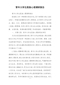 青年大学生孤独心理调研报告