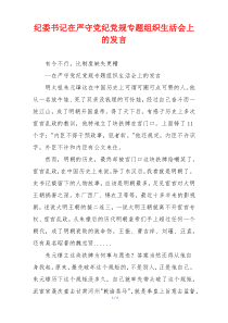 纪委书记在严守党纪党规专题组织生活会上的发言