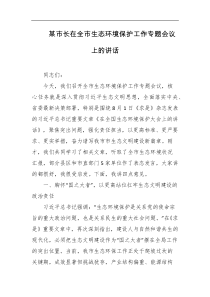 某市长在全市生态环境保护工作专题会议上的讲话