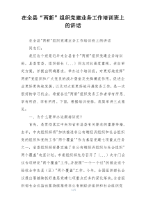 在全县“两新”组织党建业务工作培训班上的讲话