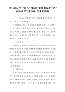 市2025年“百县千镇万村高质量发展工程”综合考评工作方案 征求意见稿
