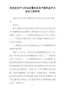 在安全生产工作会议暨安全生产委员会扩大会议上的讲话