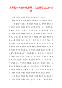 常务副市长在市政府第二次全体会议上的讲话