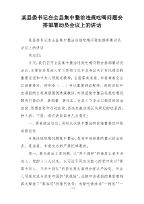 某县委书记在全县集中整治违规吃喝问题安排部署动员会议上的讲话