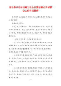 某市委书记在巡察工作会议暨巡察动员部署会上的讲话提纲