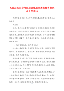 民政局长在全市民政领域重点改革任务推进会上的讲话