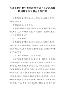 在某某新区集中整治群众身边不正之风和腐败问题工作专题会上的汇报