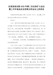 在某某食安委2025年第二次全体扩大会议暨上半年食品安全形势分析会议上的讲话
