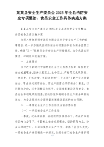 某某县安全生产委员会2025年全县消防安全专项整治、食品安全工作具体实施方案