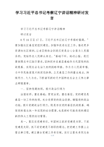 学习习近平总书记考察辽宁讲话精神研讨发言