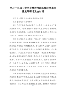 学习十九届五中全会精神推动县域经济高质量发展研讨发言材料
