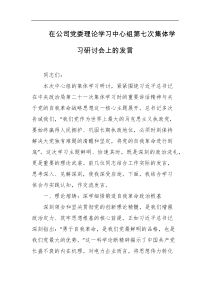 在公司党委理论学习中心组第七次集体学习研讨会上的发言