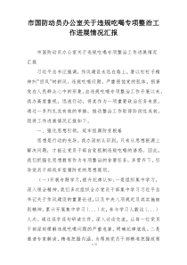 市国防动员办公室关于违规吃喝专项整治工作进展情况汇报
