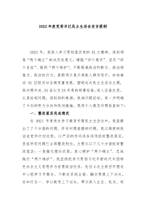20XX年度党委书记民主生活会发言提纲