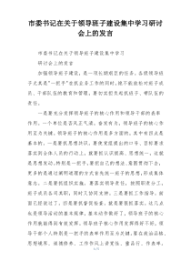 市委书记在关于领导班子建设集中学习研讨会上的发言