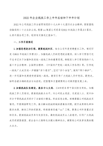20XX年企业统战工作上半年总结和下半年计划