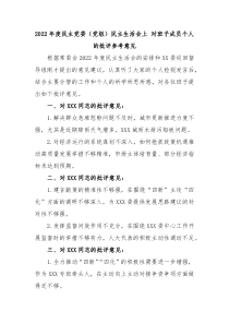 20XX年度民主党委党组民主生活会上对班子成员个人的批评参考意见