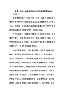 党课：作为一名基层党组织书记如何做到廉洁自律范文