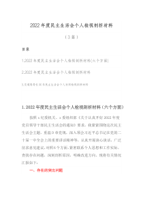 20XX年度民主生活会个人检视剖析材料3篇