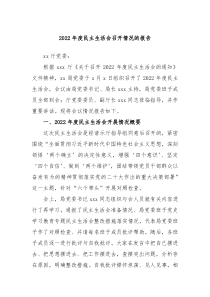20XX年度民主生活会召开情况的报告