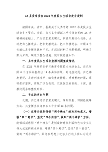 XX县委常委会20XX年度民主生活会发言提纲