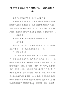 集团党委2025年“两优一先”评选表彰方案