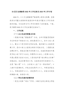XX县卫生健康局20XX年工作总结及20XX年工作计划