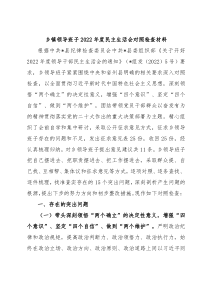 乡镇领导班子20XX年度民主生活会对照检查材料