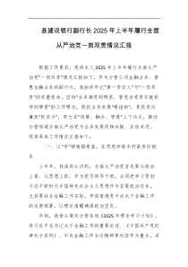 县建设银行副行长2025年上半年履行全面从严治党一岗双责情况汇报