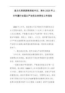 县文化和旅游局党组书记局长2025年上半年履行全面从严治党主体责任工作报告