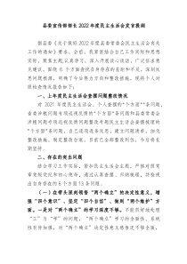 县委宣传部部长20XX年度民主生活会发言提纲