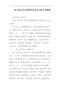 在2025年公司党代会大会上的工作报告