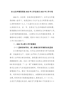 XX生态环境局党组20XX年工作总结及20XX年工作计划