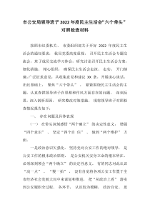 市公安局领导班子20XX年度民主生活会六个带头对照检查材料