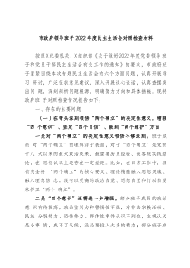 市政府领导班子20XX年度民主生活会对照检查材料