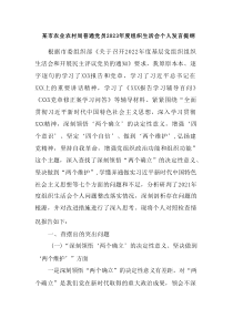 某市农业农村局普通党员20XX年度组织生活会个人发言提纲