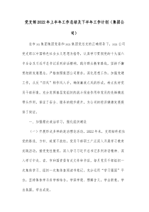 党支部20XX年上半年工作总结及下半年工作计划集团公司