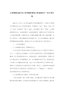 公司党委20XX年上半年意识形态工作总结及下一步工作计划