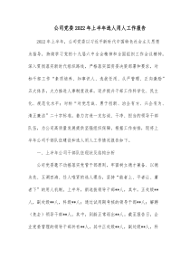 公司党委20XX年上半年选人用人工作报告