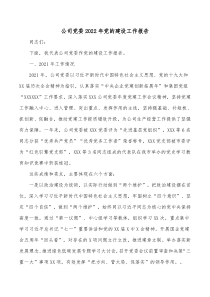 公司党委20XX年党的建设工作报告