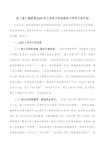 区县税务局20XX年上半年工作总结及下半年工作计划