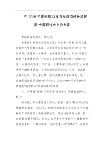 在2025年宣传部以优良党风引领社风民风专题研讨会上的发言
