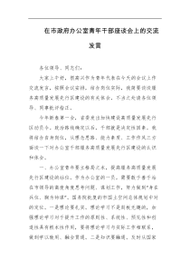 在市政府办公室青年干部座谈会上的交流发言