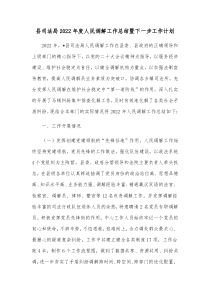 县司法局20XX年度人民调解工作总结暨下一步工作计划