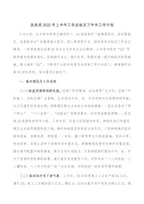 县政府20XX年上半年工作总结及下半年工作计划